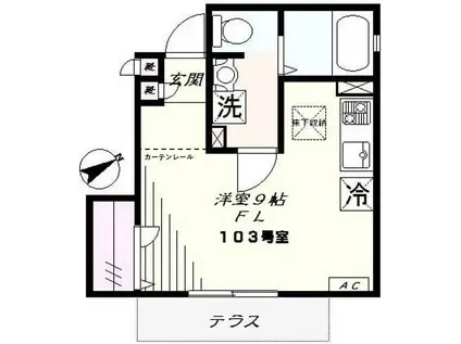 ヴィラフォレスト本牧緑ヶ丘(ワンルーム/1階)の間取り写真