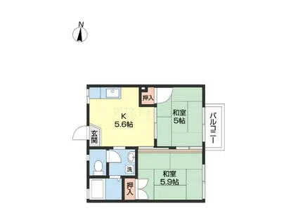 フォーブル若葉(2K/2階)の間取り写真