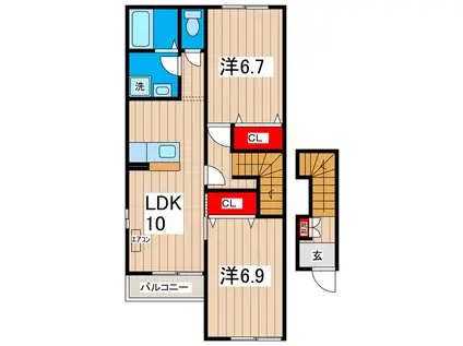エジリガーデン東成沢(2LDK/2階)の間取り写真