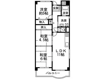 フローラル岸和田(3LDK/6階)の間取り写真