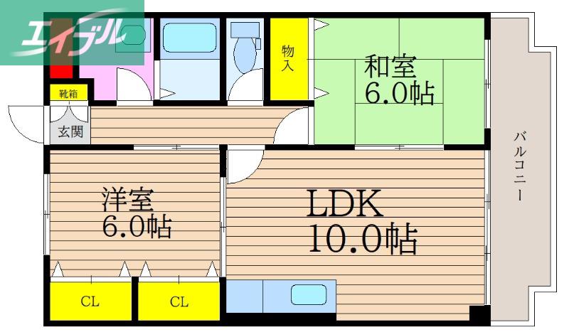 大安寺パークハイム(2LDK/1階)の間取り写真