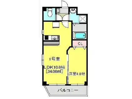 レオール新千葉(1LDK/4階)の間取り写真