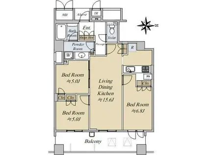ジオタワー西宮北口(3LDK/21階)の間取り写真