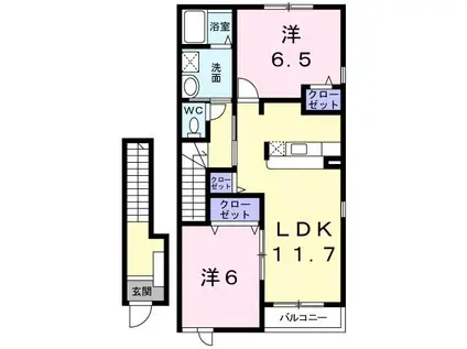 カルムA(2LDK/2階)の間取り写真