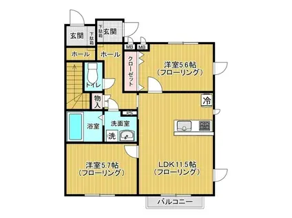 サンコート松原C棟(2LDK/1階)の間取り写真