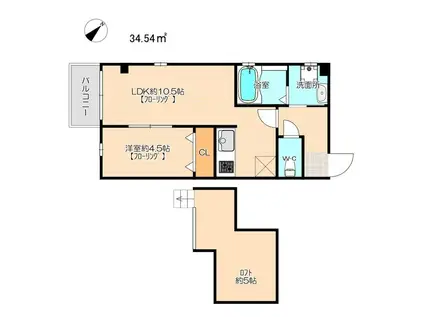ジェンティーレ美野島II(1SLDK/4階)の間取り写真