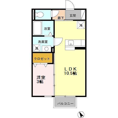 ベェルヴェル(1LDK/2階)の間取り写真