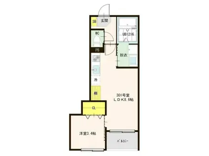 LENVOL 六町(1LDK/3階)の間取り写真