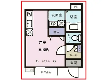 プルメリア(ワンルーム/1階)の間取り写真