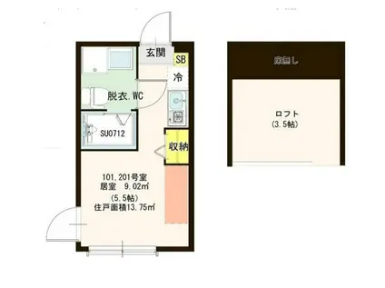 ソレイユ北綾瀬(ワンルーム/1階)の間取り写真