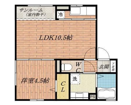 エミールコート西脇(1LDK/2階)の間取り写真