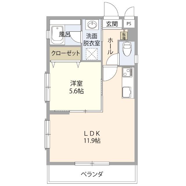 レインボーM&K(1LDK/1階)の間取り写真