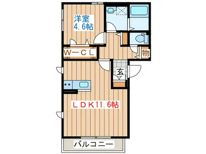 ドムスアルバ宮城野(1LDK/2階)の間取り写真