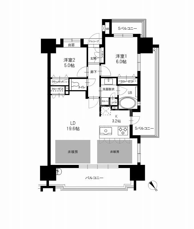 モントーレ東比恵クレア(2LDK/6階)の間取り写真