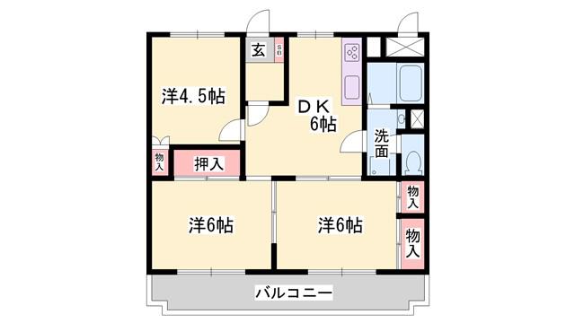 サンファミール西庄(3DK/2階)の間取り写真