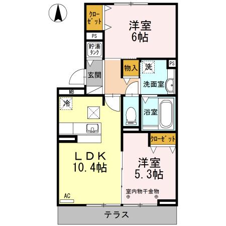 グランデタカオカ B(2LDK/1階)の間取り写真