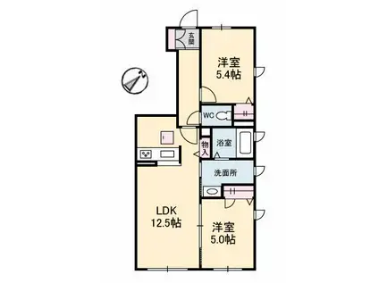 プロヌーブ生野原 B棟(2LDK/1階)の間取り写真