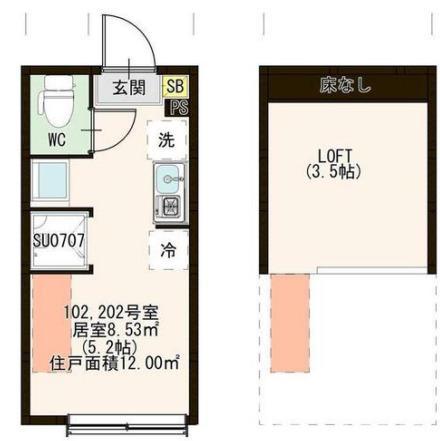 キュリア上井草(ワンルーム/2階)の間取り写真