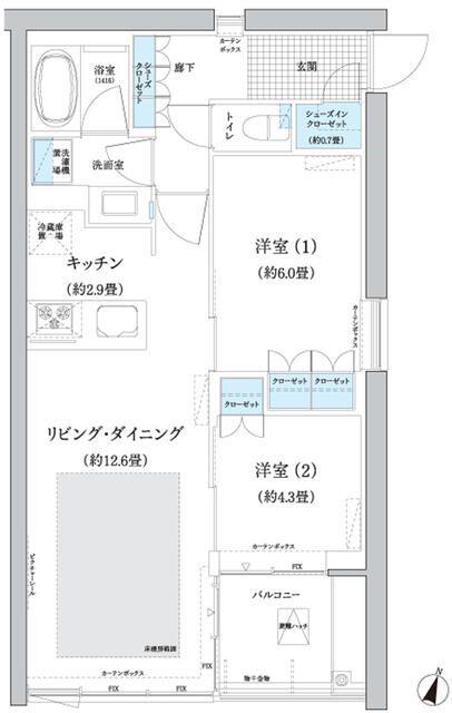 ガーデニエール砧 ウエスト(2LDK/4階)の間取り写真