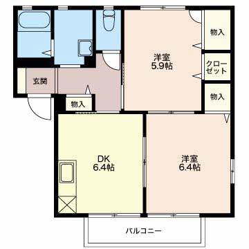 シャーメゾンランブルF(2DK/2階)の間取り写真