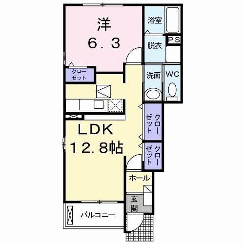 リヴ・ホウコウ(1LDK/1階)の間取り写真