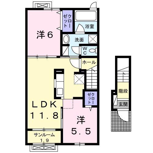 ベルホームズ・クンヨウI(2LDK/2階)の間取り写真