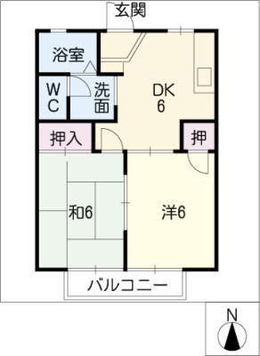 ボナール丸光 A棟(2DK/1階)の間取り写真