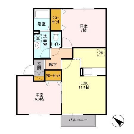 今津朝山アパートI(2LDK/2階)の間取り写真