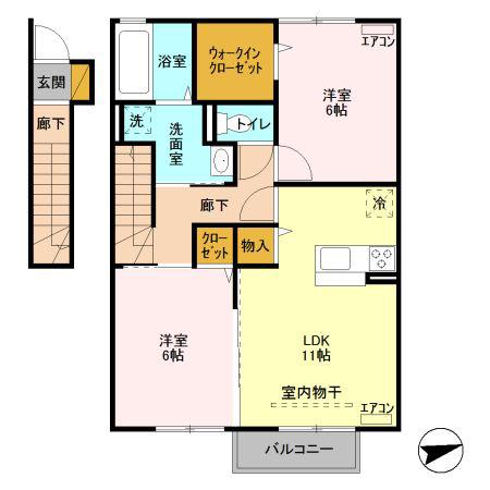 ミッドパレス市場町I(2LDK/2階)の間取り写真