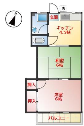 中須アパート3号(2K/2階)の間取り写真
