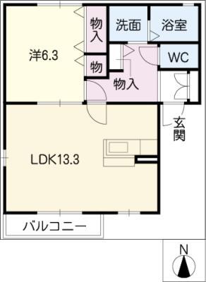 リベールB棟(1LDK/2階)の間取り写真