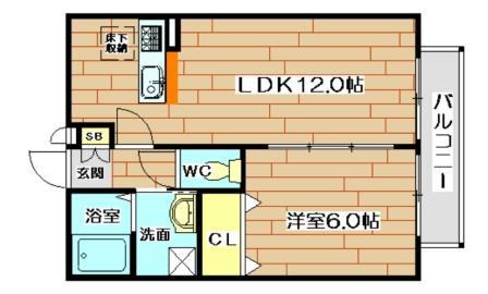 ウエストアマ(1LDK/1階)の間取り写真
