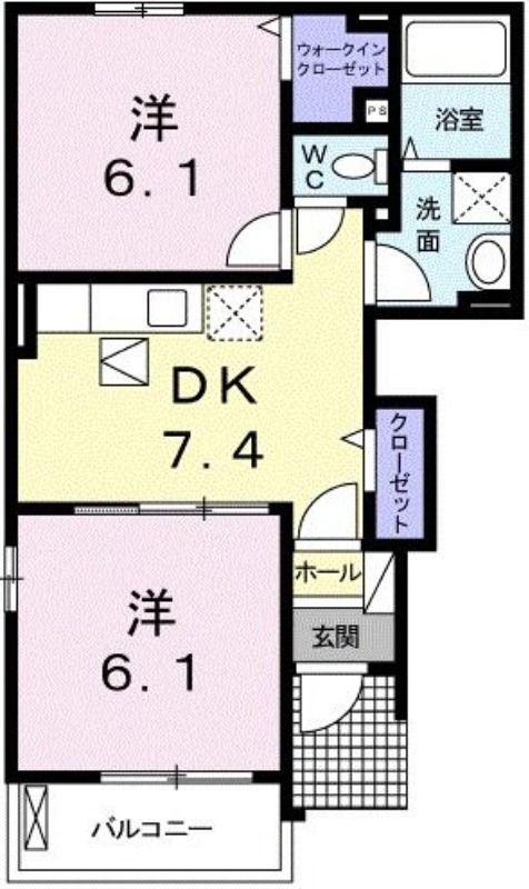 ルーブル(2DK/1階)の間取り写真