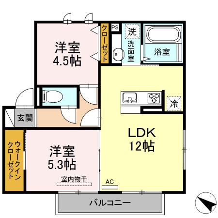 カリアタワー(2LDK/2階)の間取り写真