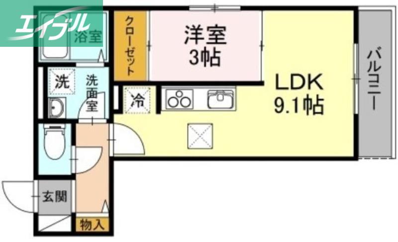 ウィングB棟(1LDK/1階)の間取り写真
