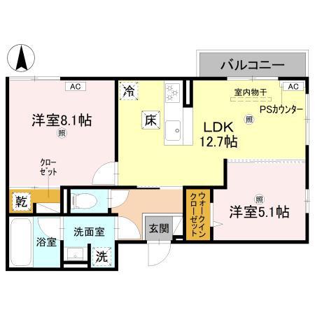 アレ・デ・フルール西向日駅前 A棟(2LDK/1階)の間取り写真