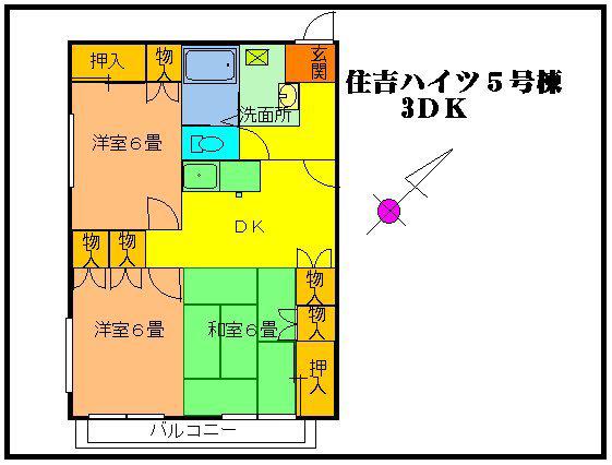 住吉ハイツ5号棟(3DK/1階)の間取り写真