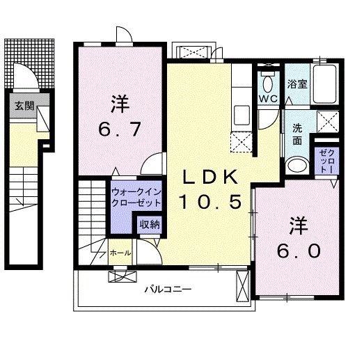 ソレイユ アサヒ(2LDK/2階)の間取り写真