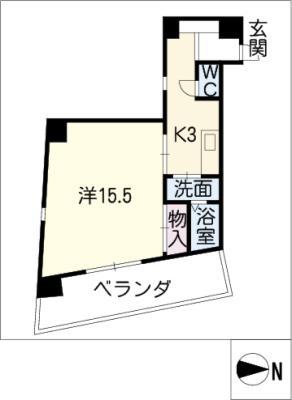 らく富士見(1K/4階)の間取り写真