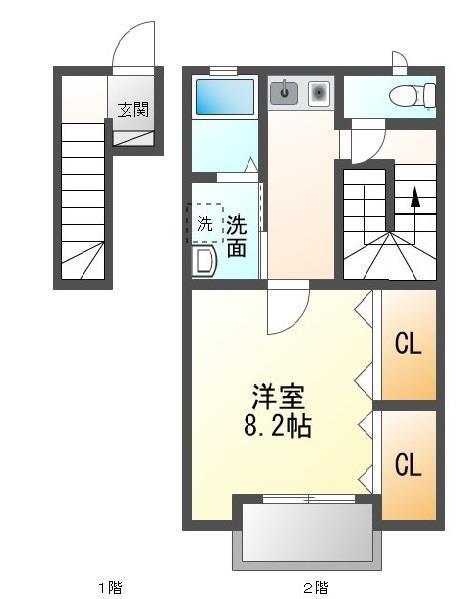 APARTMENT IN ウエスト(1K/2階)の間取り写真