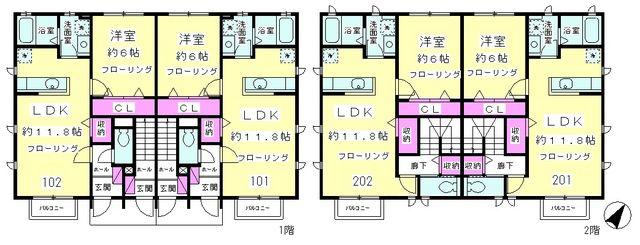プリムローズ・ガーデン(1LDK/2階)の間取り写真