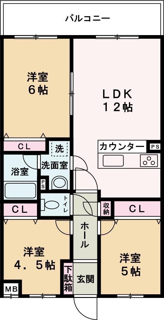アルコ・ラ・カーサ姫路土山(3LDK/4階)の間取り写真