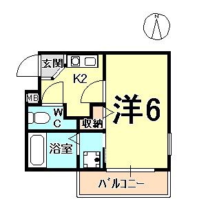 プレステージフジ西宮 弐番館(1K/1階)の間取り写真