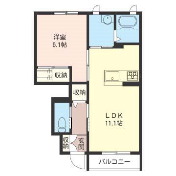クレスティーク(1LDK/1階)の間取り写真
