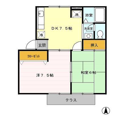 ジュネスなかじまA・B(2DK/1階)の間取り写真