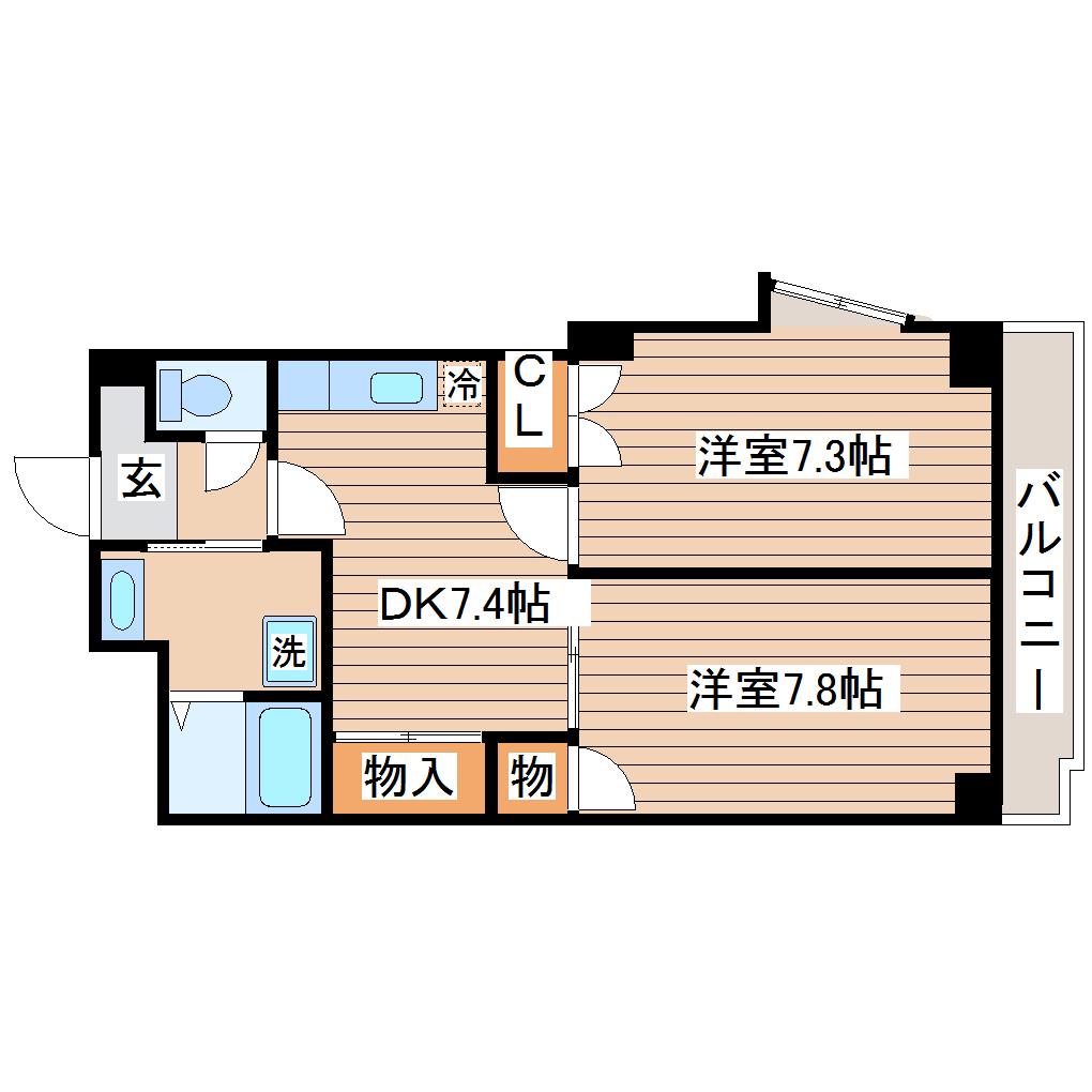 多賀城ロジュマンG棟(2DK/10階)の間取り写真