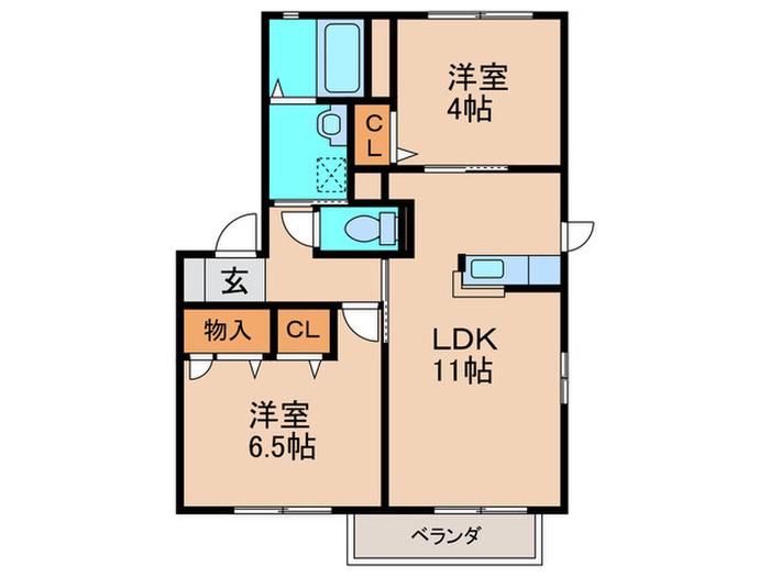 プレミール中間2(2LDK/2階)の間取り写真