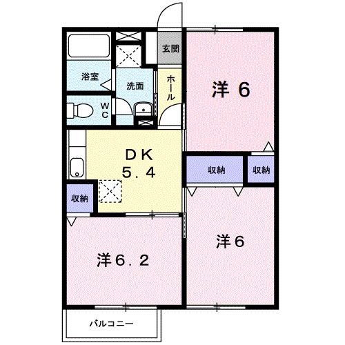 グリーンハイツ下賀茂(3DK/2階)の間取り写真