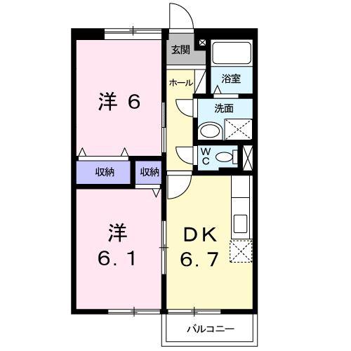 グランデール樋口B(2DK/1階)の間取り写真