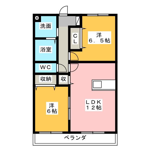D-ROOM高丘西(2LDK/2階)の間取り写真